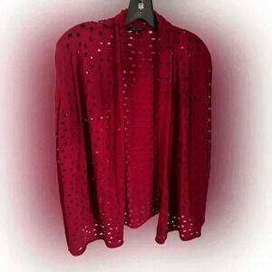 Lafayette 148 women’s open front cardigan cranberry open weave size S